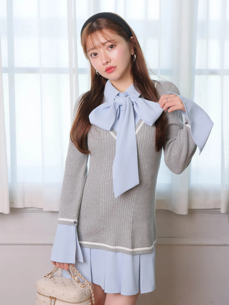 LIP SERVICE(リップサービス) |シャツドッキングプリーツワンピース