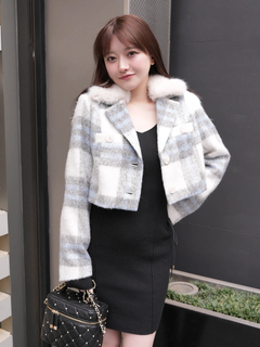 LIP SERVICE(リップサービス) |ファーカラーシャギーチェックジャケット