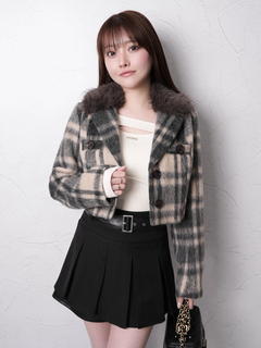 LIP SERVICE(リップサービス) |ファーカラーシャギーチェックジャケット