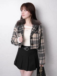 LIP SERVICE(リップサービス) |ファーカラーシャギーチェックジャケット