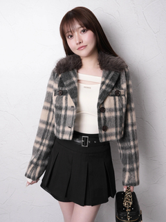 LIP SERVICE(リップサービス) |ファーカラーシャギーチェックジャケット