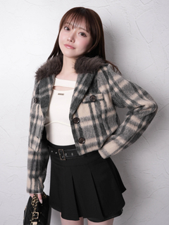 LIP SERVICE(リップサービス) |ファーカラーシャギーチェックジャケット