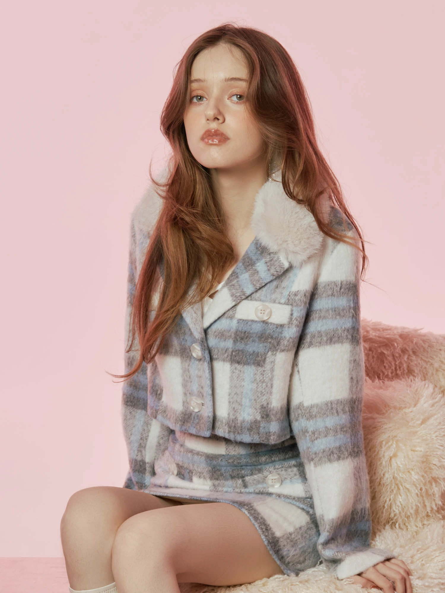 LIP SERVICE（リップサービス）｜ ファーカラーシャギーチェック