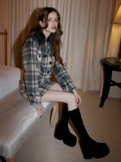 LIP SERVICE(リップサービス) |ファーカラーシャギーチェックジャケット