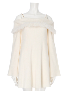 LIP SERVICE(リップサービス) |ジュエルチェーンファーオフショルニットワンピース