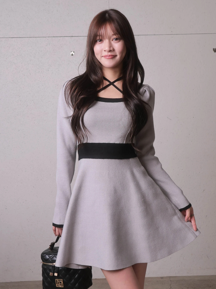 LIP SERVICE(リップサービス) |バックリボンバイカラーフレアワンピース