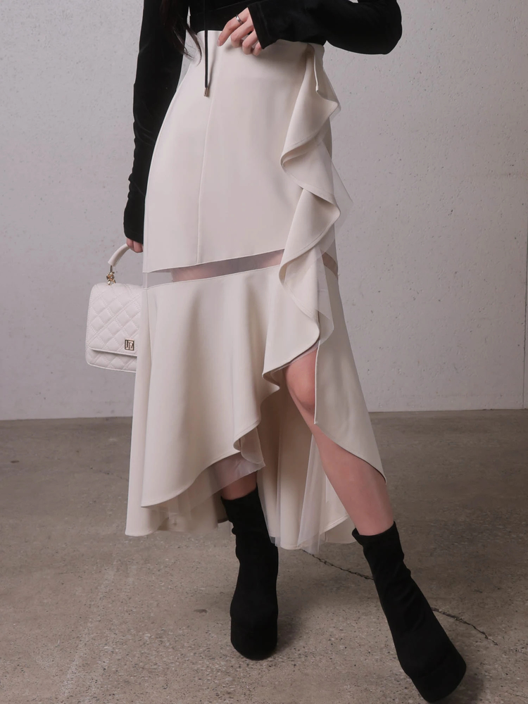 LIP SERVICE(リップサービス) |シアーラインラッフルロングスカート