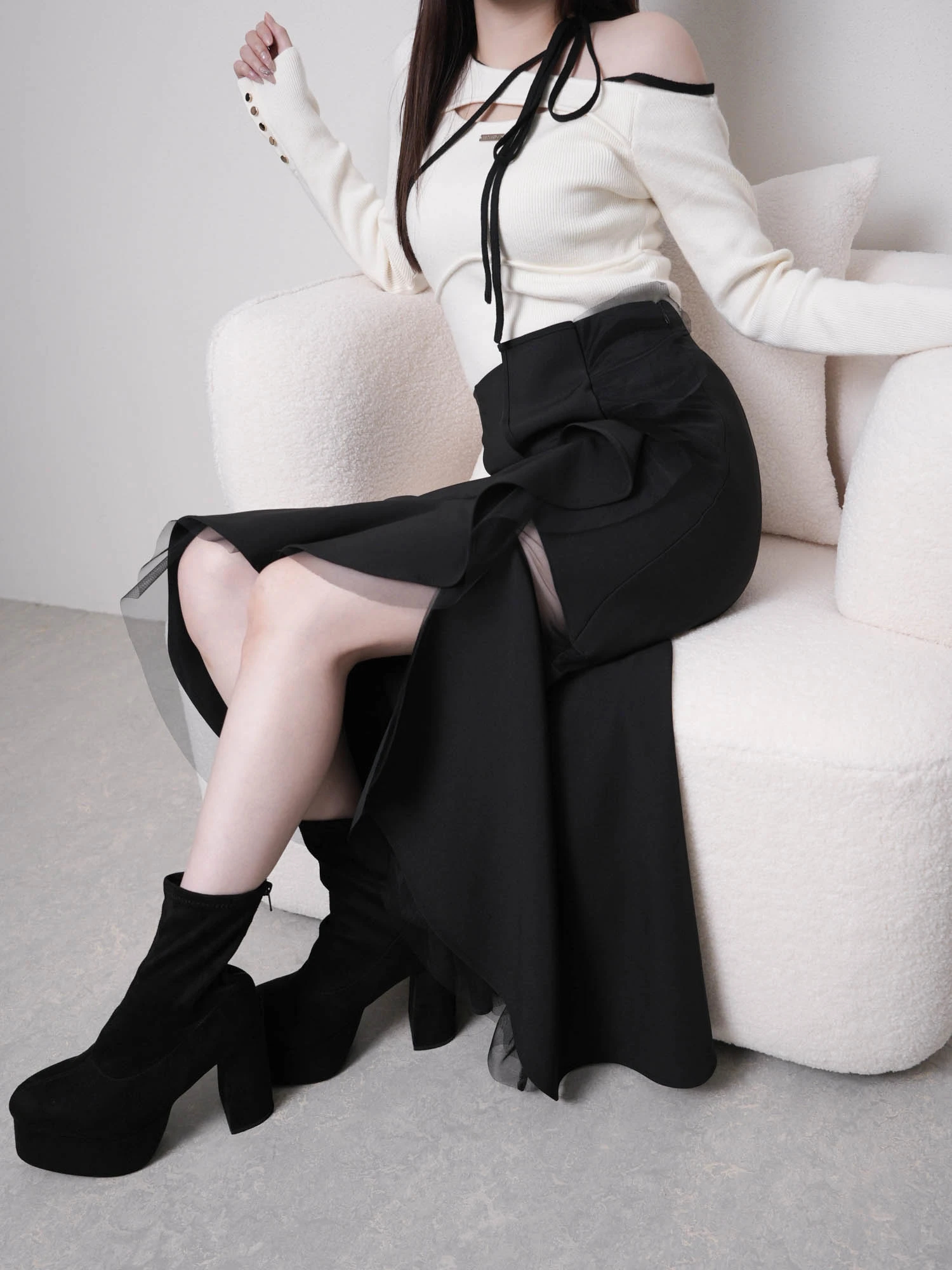 LIP SERVICE（リップサービス）｜ シアーラインラッフルロングスカート