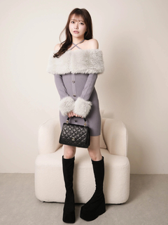 LIP SERVICE(リップサービス) |ファーオフショルボタンニットワンピース