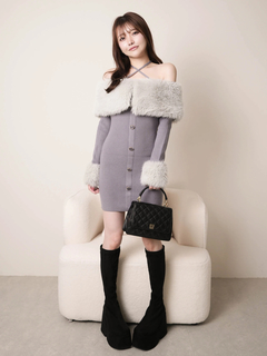 LIP SERVICE(リップサービス) |ファーオフショルボタンニットワンピース