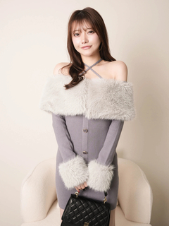 LIP SERVICE(リップサービス) |ファーオフショルボタンニットワンピース