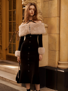 LIP SERVICE(リップサービス) |ファーオフショルボタンニットワンピース