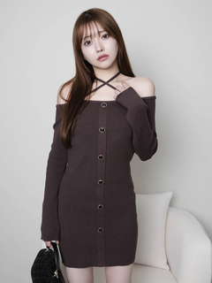 LIP SERVICE(リップサービス) |ファーオフショルボタンニットワンピース