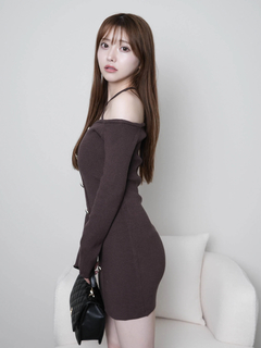 LIP SERVICE(リップサービス) |ファーオフショルボタンニットワンピース