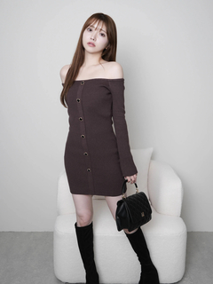 LIP SERVICE(リップサービス) |ファーオフショルボタンニットワンピース