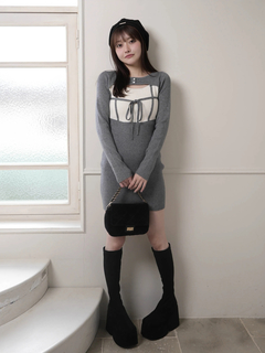 LIP SERVICE(リップサービス) |デコルテオープンバイカラーリボンニットワンピース