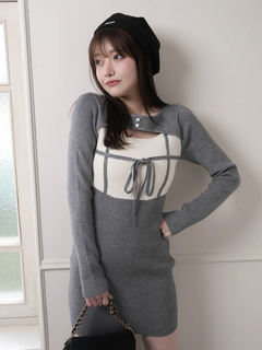 LIP SERVICE(リップサービス) |デコルテオープンバイカラーリボンニットワンピース