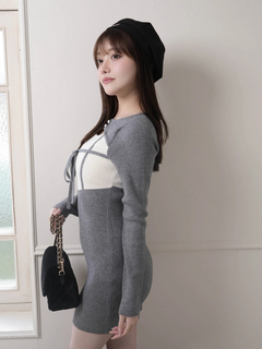 LIP SERVICE(リップサービス) |デコルテオープンバイカラーリボンニットワンピース