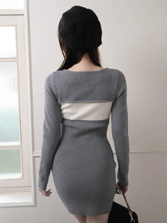 LIP SERVICE(リップサービス) |デコルテオープンバイカラーリボンニットワンピース