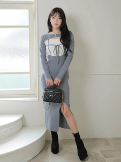 LIP SERVICE(リップサービス) |デコルテオープンバイカラーリボンニットワンピース