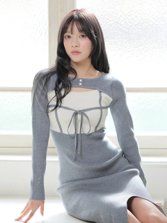 LIP SERVICE(リップサービス) |デコルテオープンバイカラーリボンニットワンピース