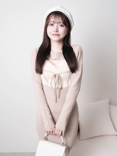 LIP SERVICE(リップサービス) |デコルテオープンバイカラーリボンニットワンピース