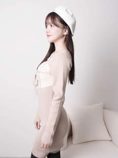 LIP SERVICE(リップサービス) |デコルテオープンバイカラーリボンニットワンピース