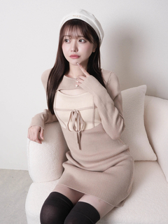 LIP SERVICE(リップサービス) |デコルテオープンバイカラーリボンニットワンピース