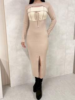 LIP SERVICE(リップサービス) |デコルテオープンバイカラーリボンニットワンピース