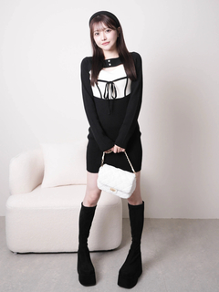 LIP SERVICE(リップサービス) |デコルテオープンバイカラーリボンニットワンピース