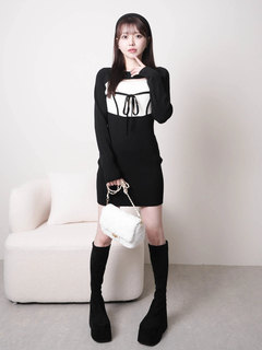 LIP SERVICE(リップサービス) |デコルテオープンバイカラーリボンニットワンピース