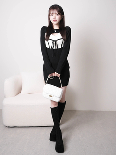 LIP SERVICE(リップサービス) |デコルテオープンバイカラーリボンニットワンピース