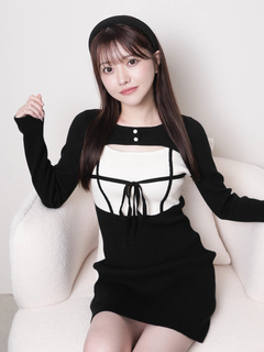 LIP SERVICE(リップサービス) |デコルテオープンバイカラーリボンニットワンピース