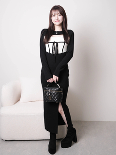 LIP SERVICE(リップサービス) |デコルテオープンバイカラーリボンニットワンピース