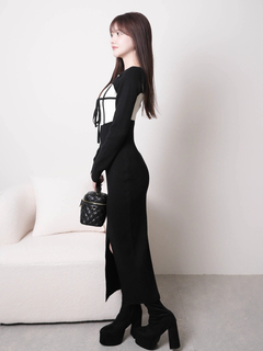 LIP SERVICE(リップサービス) |デコルテオープンバイカラーリボンニットワンピース