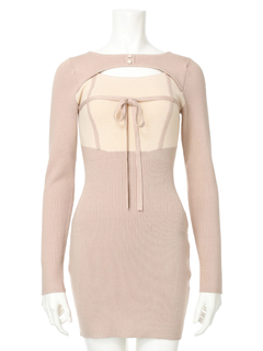 LIP SERVICE(リップサービス) |デコルテオープンバイカラーリボンニットワンピース