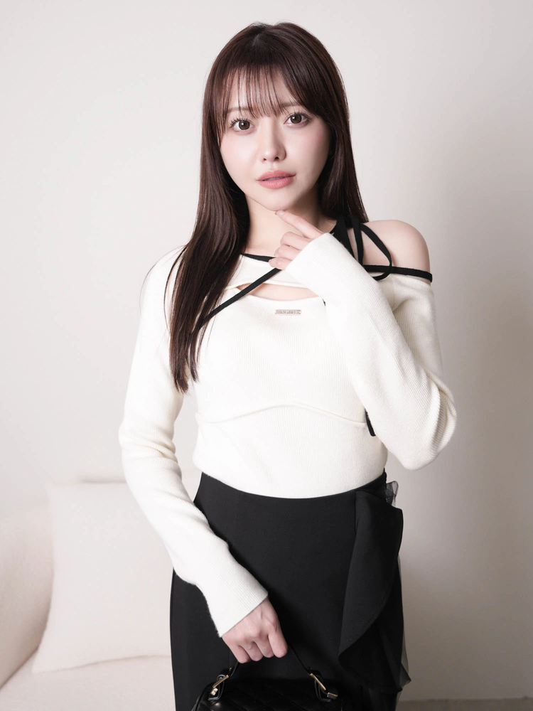 LIP SERVICE トップス リップサービス LIP SERVICE シアー切替オフショルニットTOPS （ブルー