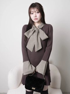 フロントZIPニットプリーツワン...