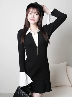 LIP SERVICE(リップサービス) |フロントZIPニットプリーツワンピース