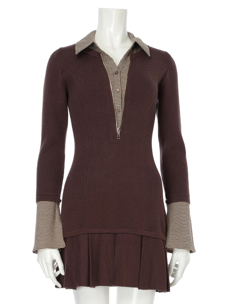 LIP SERVICE フロントZIPニットプリーツワンピース LIP SERVICE（リップサービス）｜ フロントZIPニットプリーツ