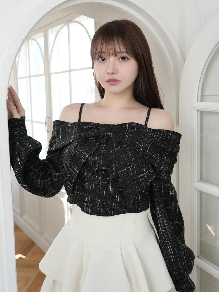 LIP SERVICE(リップサービス) |リボンオフショルロングスリーブトップス