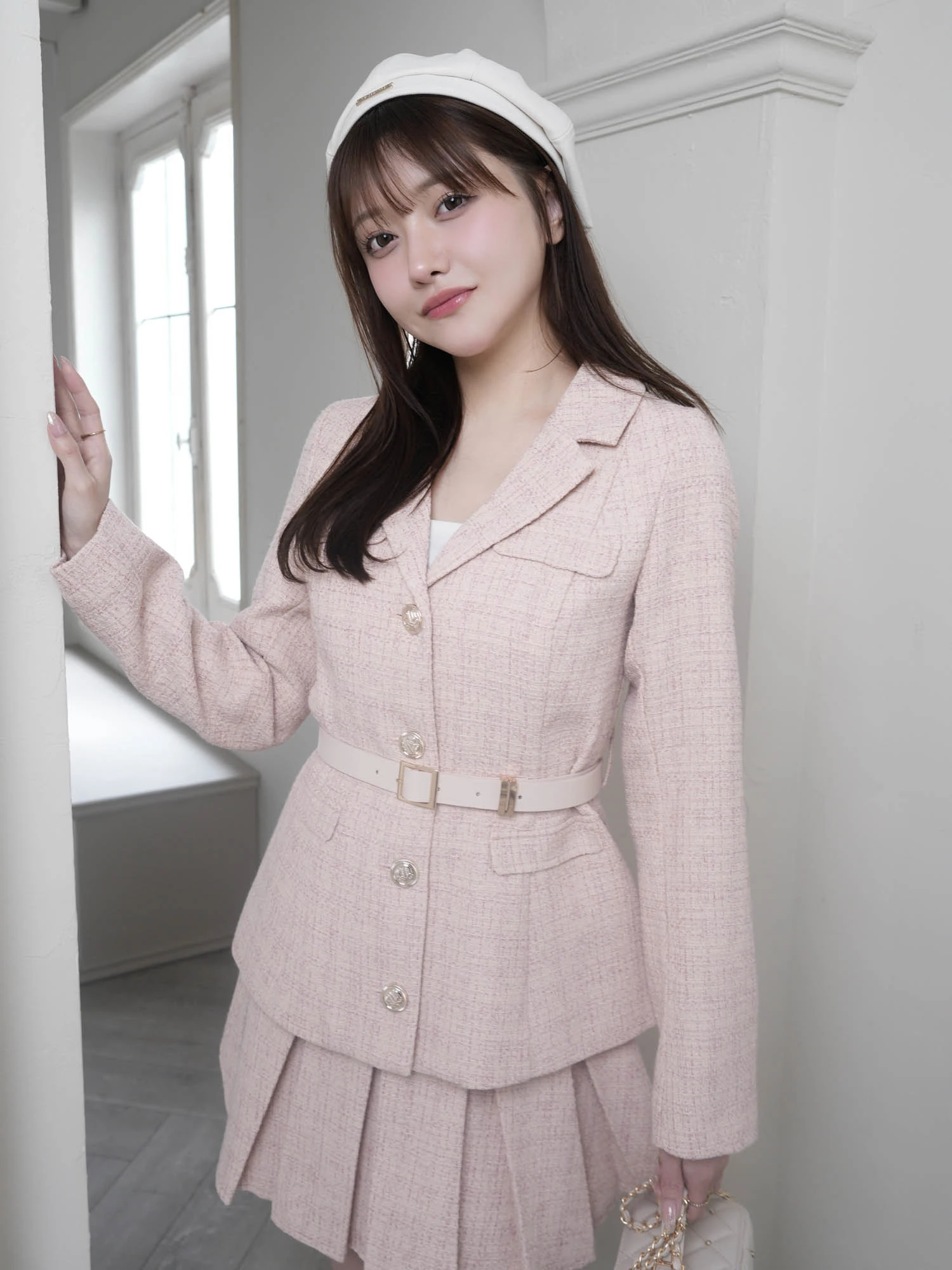 LIP SERVICE（リップサービス）｜ ベルト付ツイードミドルジャケット