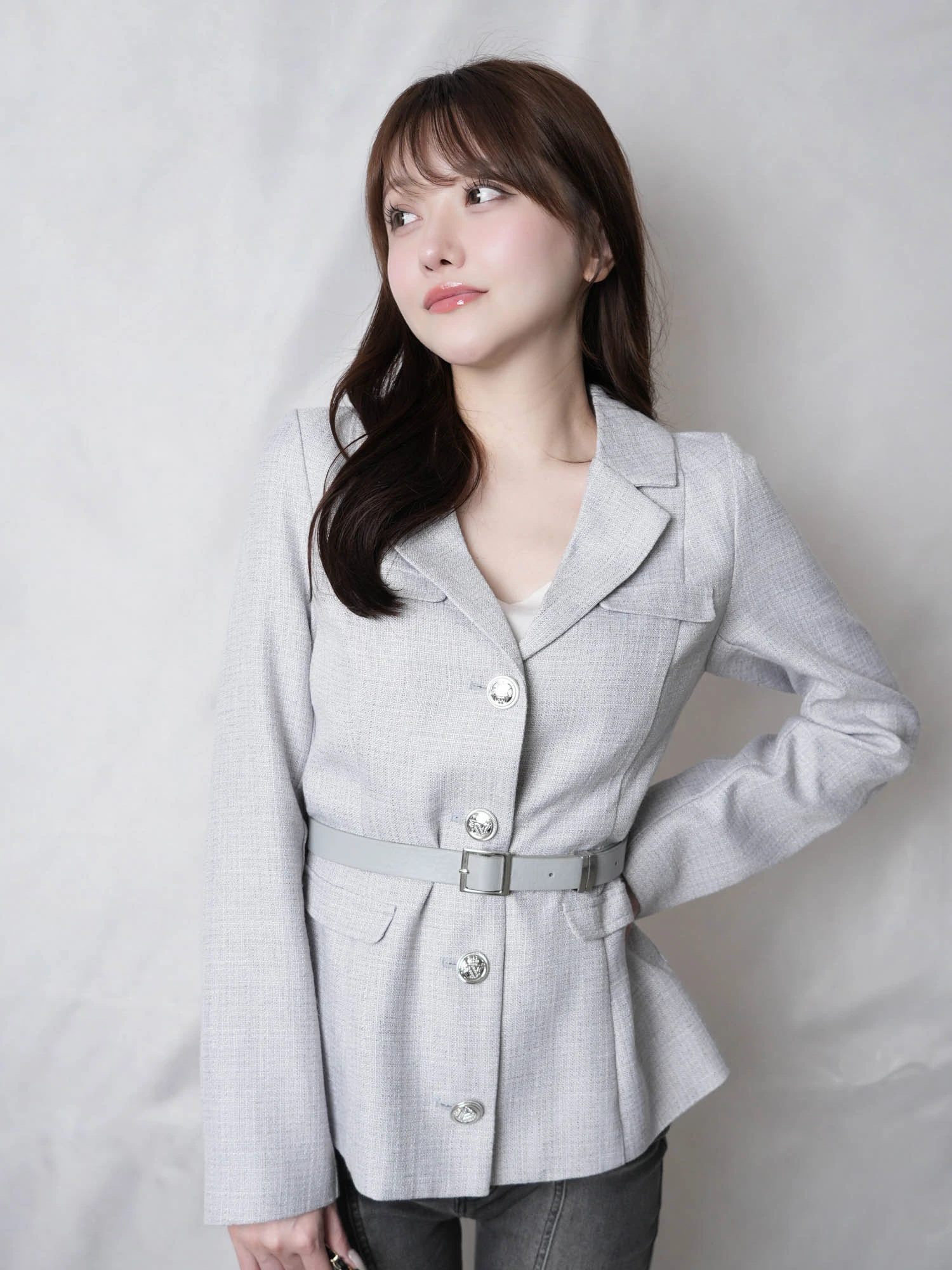 LIP SERVICE（リップサービス）｜ ベルト付ツイードミドルジャケット