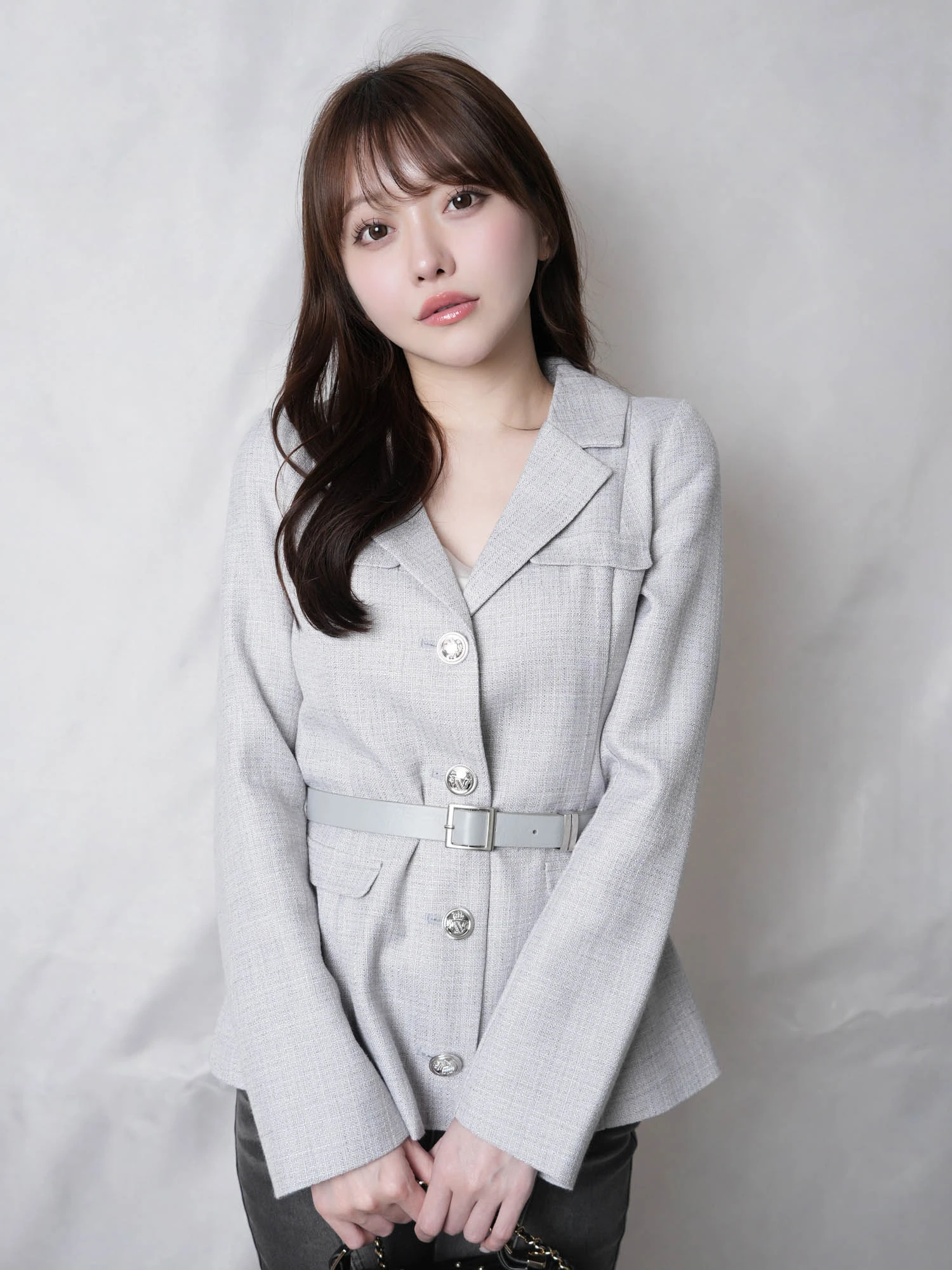 LIP SERVICE（リップサービス）｜ ベルト付ツイードミドルジャケット