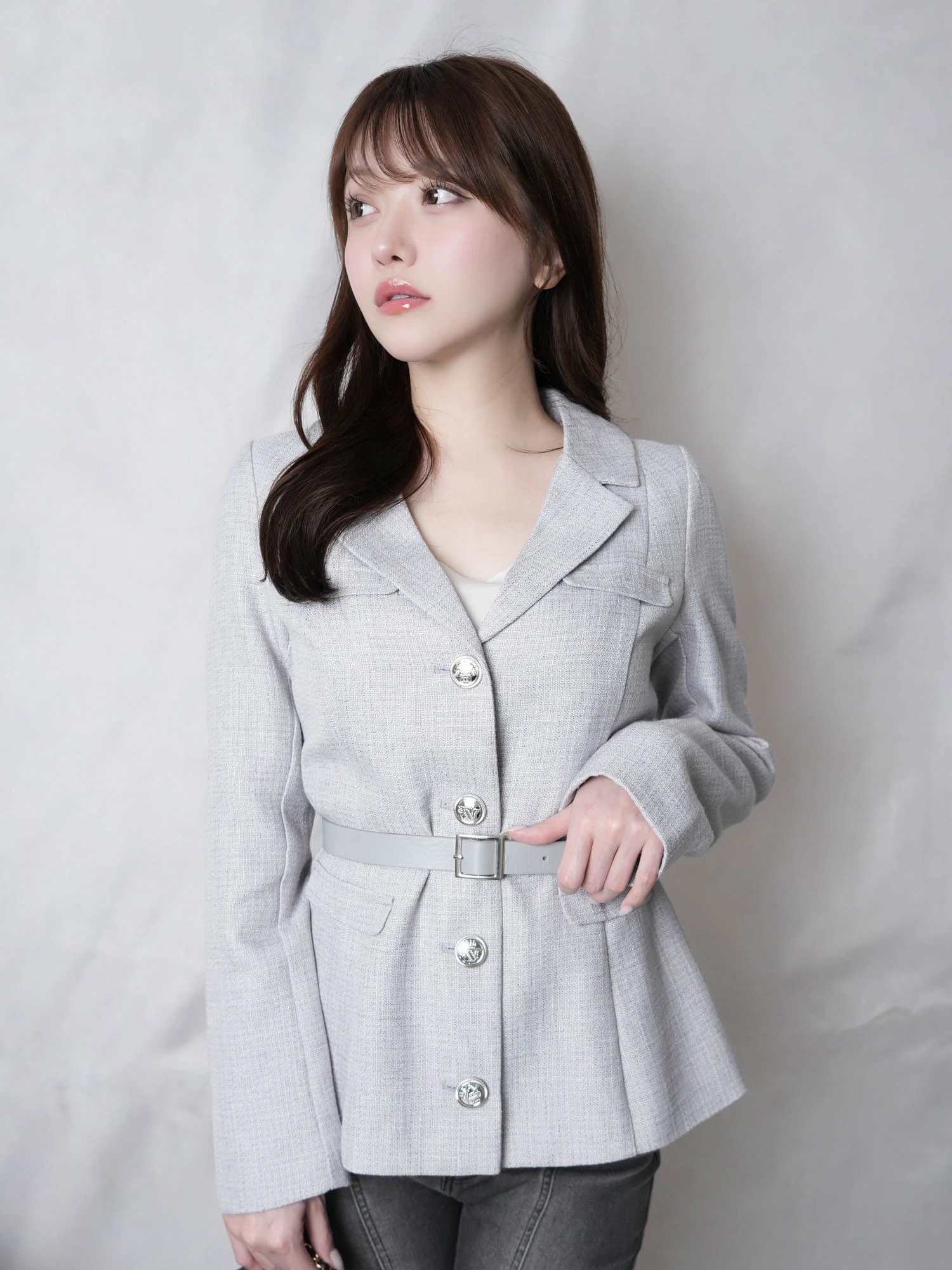 LIP SERVICE（リップサービス）｜ ベルト付ツイードミドルジャケット