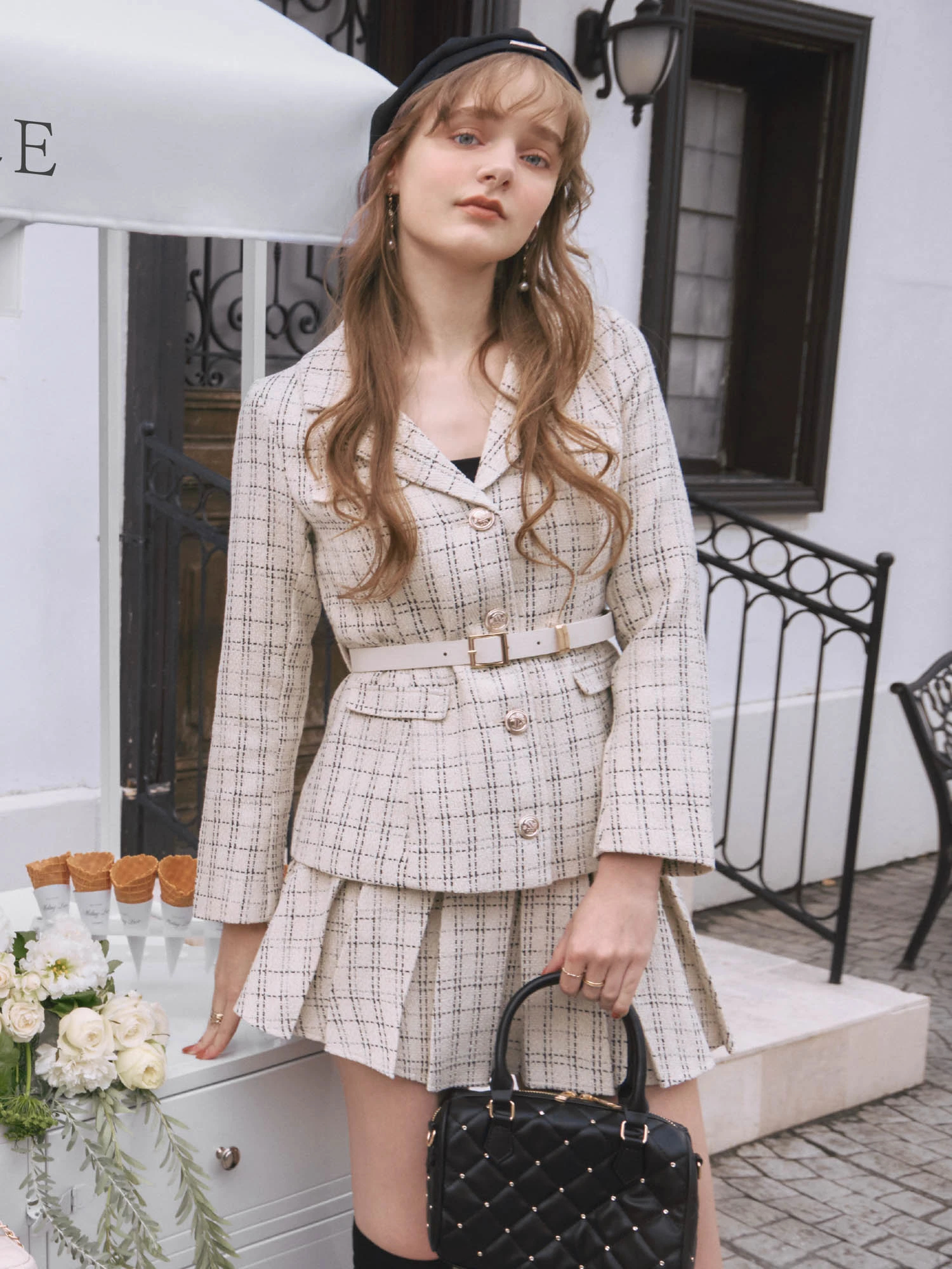 Alice LIP SERVICE（リップサービス）｜ ベルト付ツイードミドルジャケット