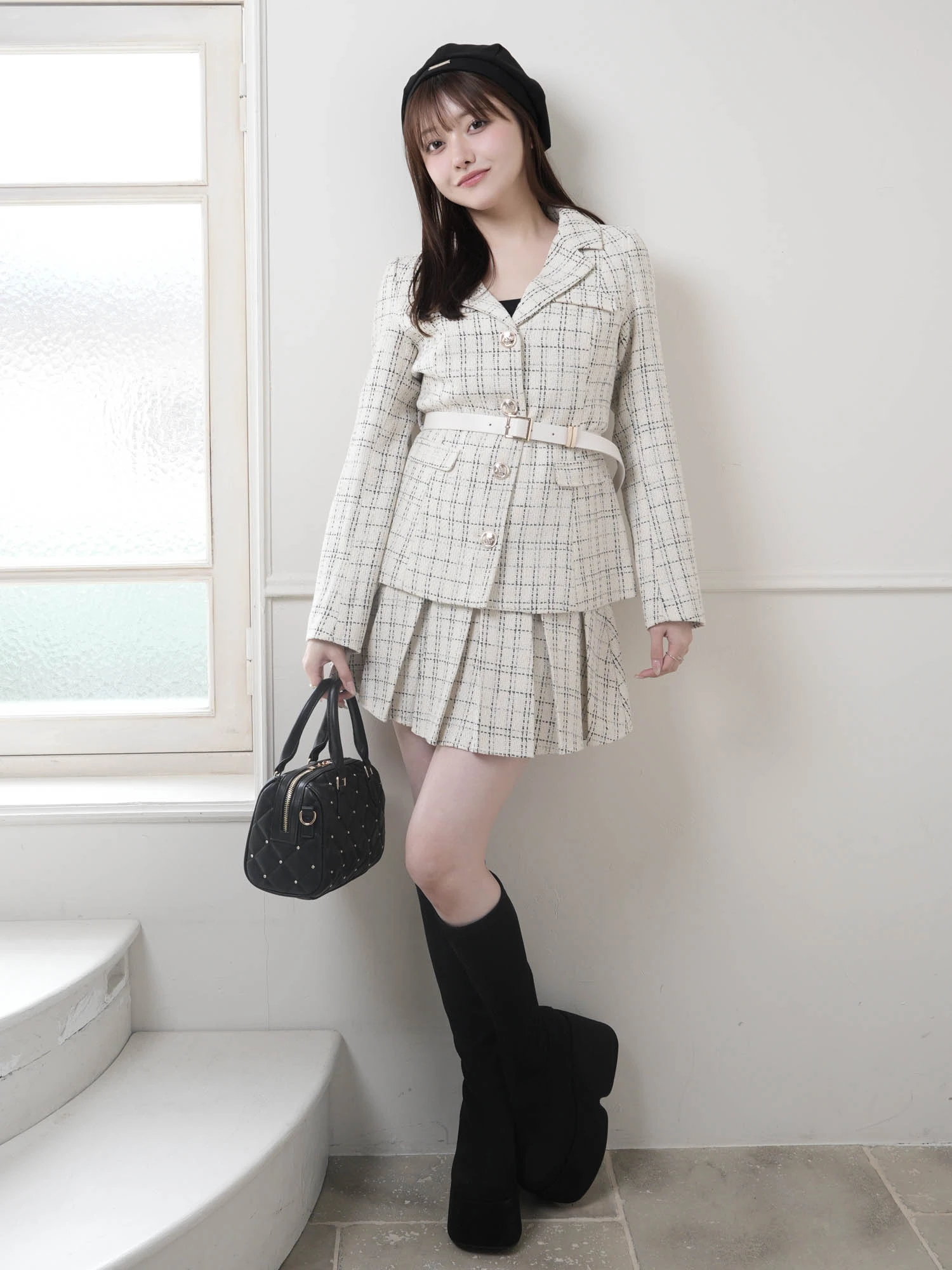 LIP SERVICE（リップサービス）｜ ベルト付ツイードミドルジャケット