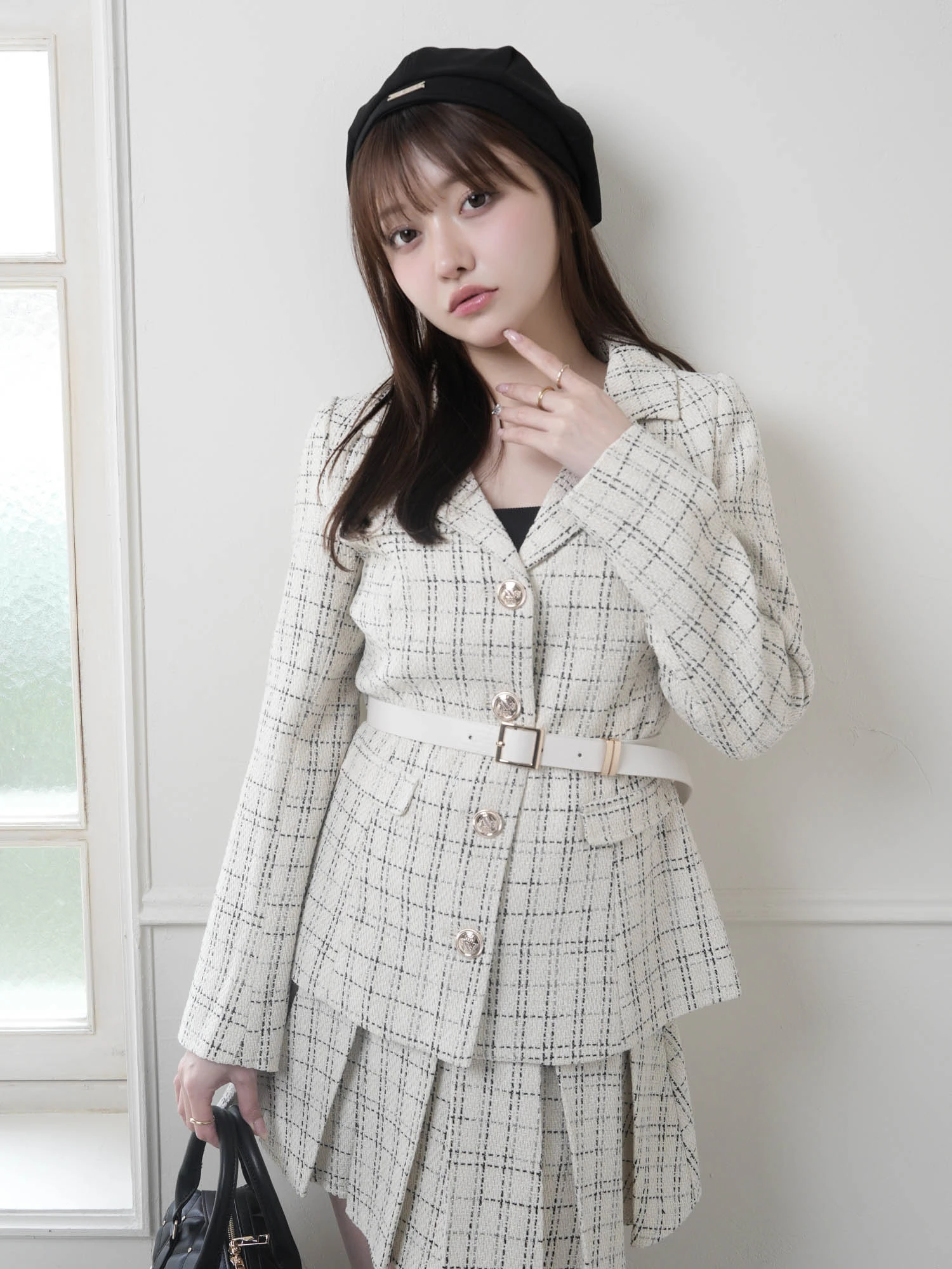 LIP SERVICEベルト付ツイードミドルジャケット LIP SERVICE（リップサービス）｜ ベルト付ツイードミドルジャケット