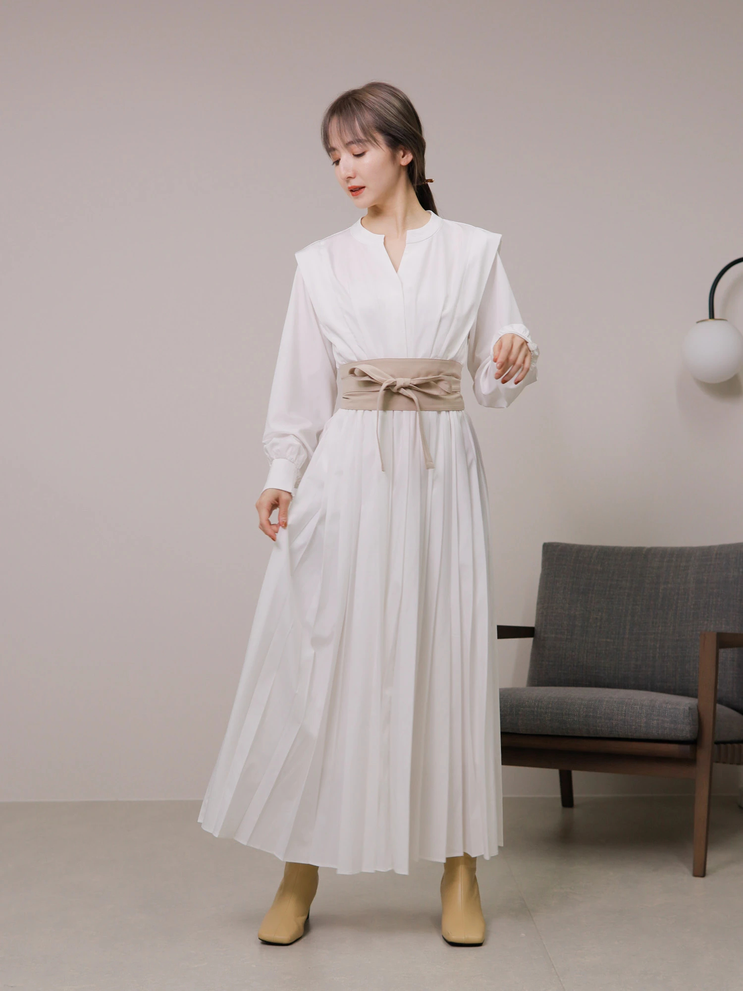 LADYMADE（レディメイド）｜ サッシュベルトプリーツシャツワンピース