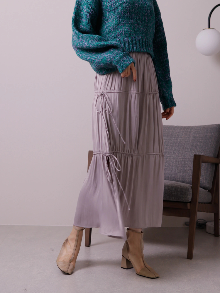 LADYMADE(レディメイド) |サイドリボンサテンティアードスカート